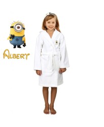 Yellow Henchmen Cartoon Design & Custom Name Embroidery on Kids Hooded Bathrobe